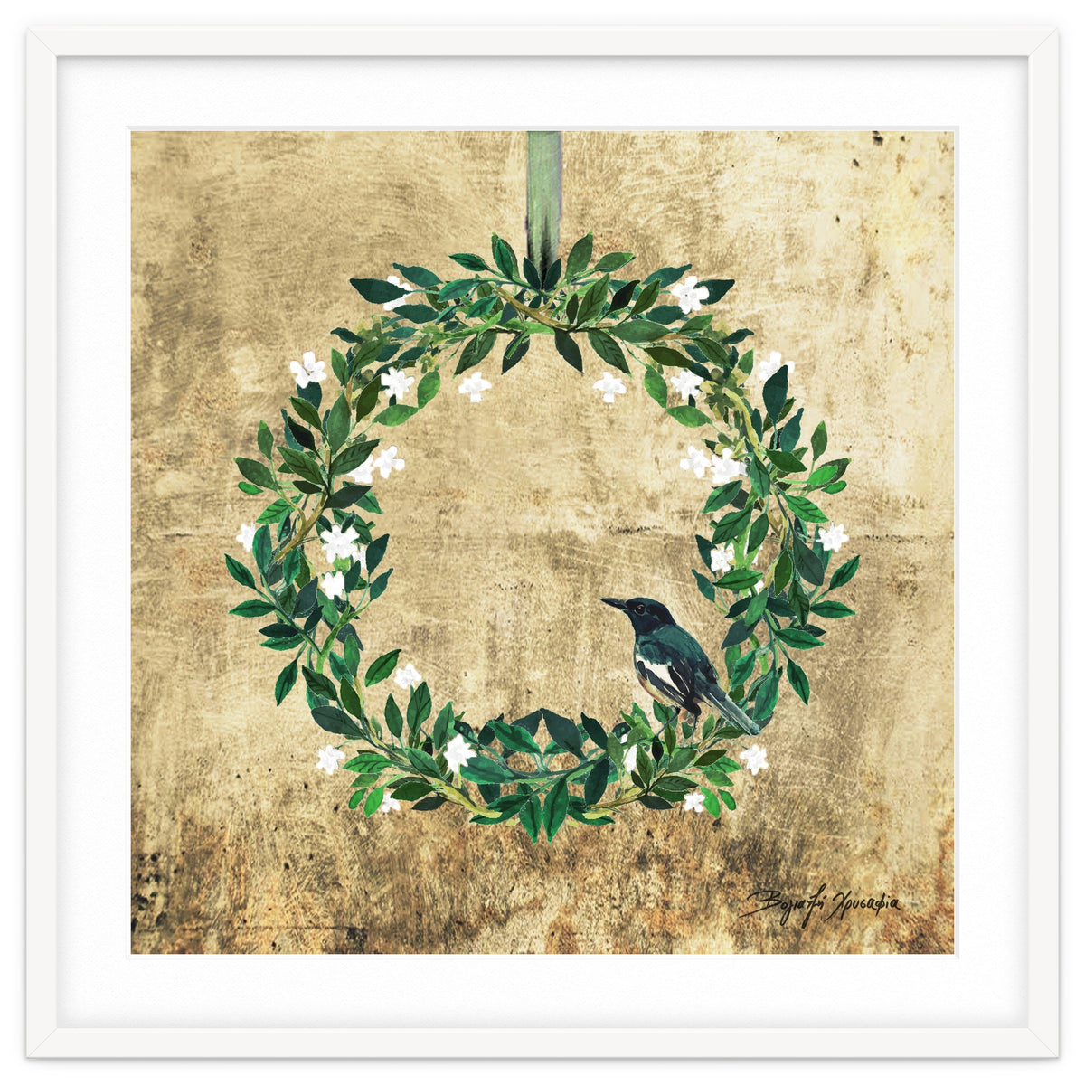 Wreath #White Flowers & Bird #Royal collection