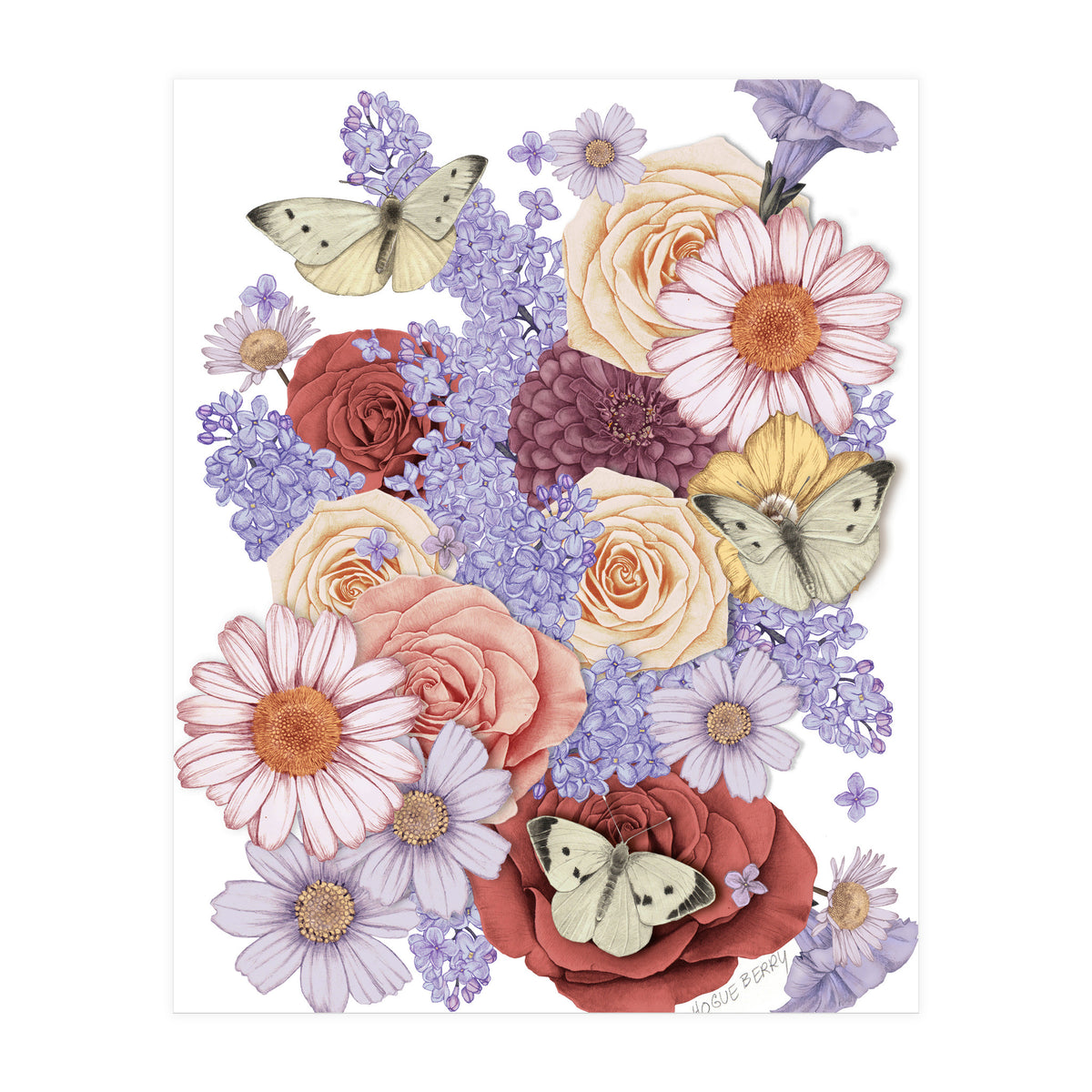 Flowers and Butterflies (Print Only)