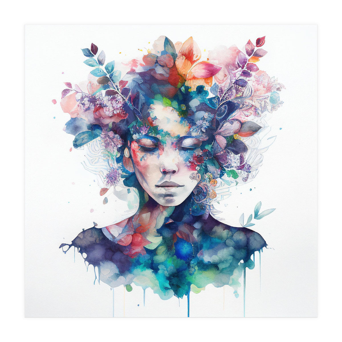 Watercolor Tropical Woman #16 (Print Only)