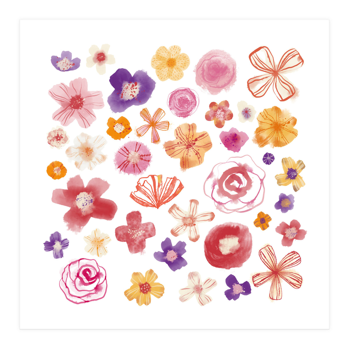 Fresh Watercolor Wildflowers (Print Only)