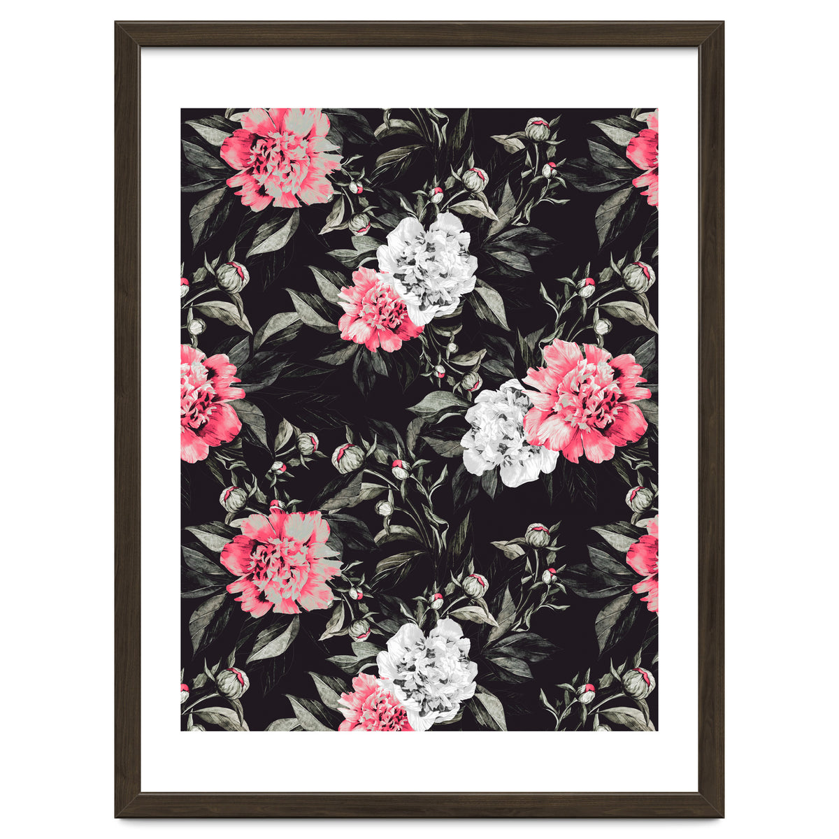 Floral pink - black & white dark
