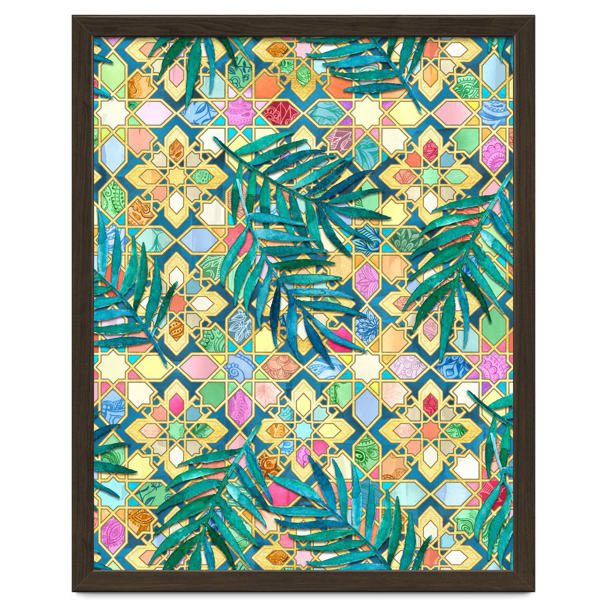 Gilded Moroccan Mosaic Tiles with Palm Leaves