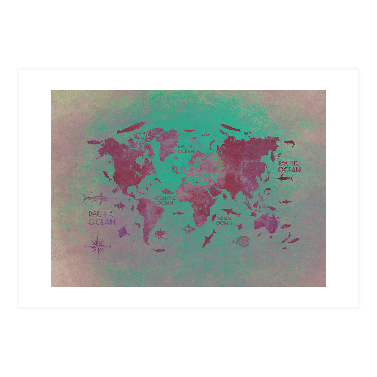 World Map text green (Print Only)