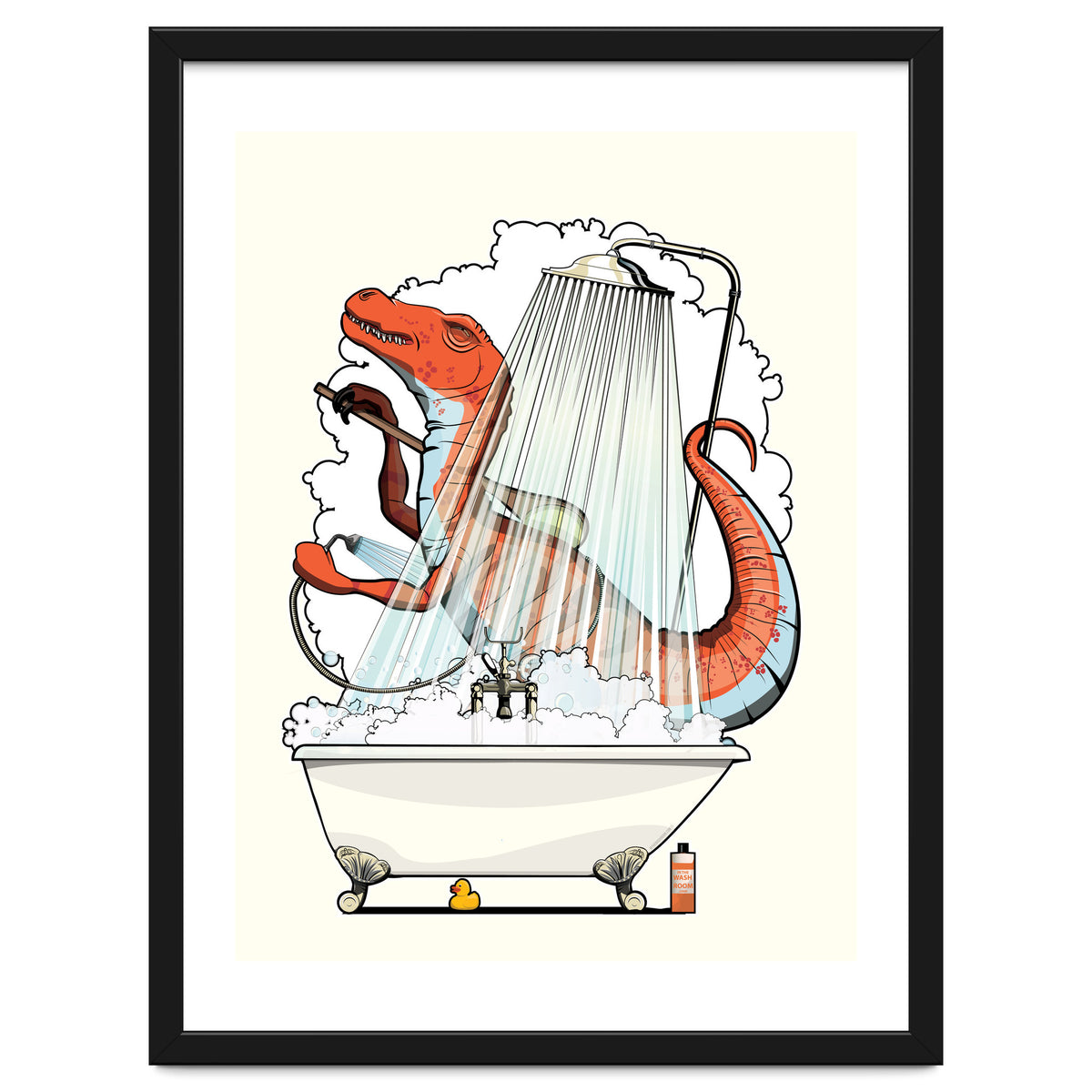 Dinosaur Velociraptor in the Shower, funny bathroom humour