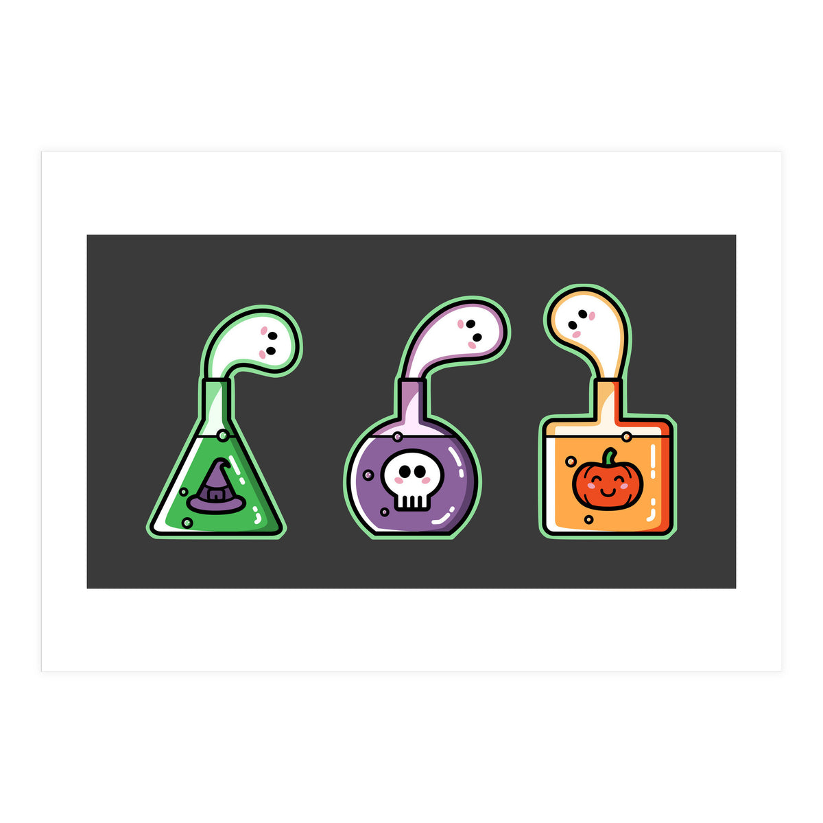 Kawaii Cute Halloween Potions - witches hat, skull, pumpkin, ghosts (Print Only)