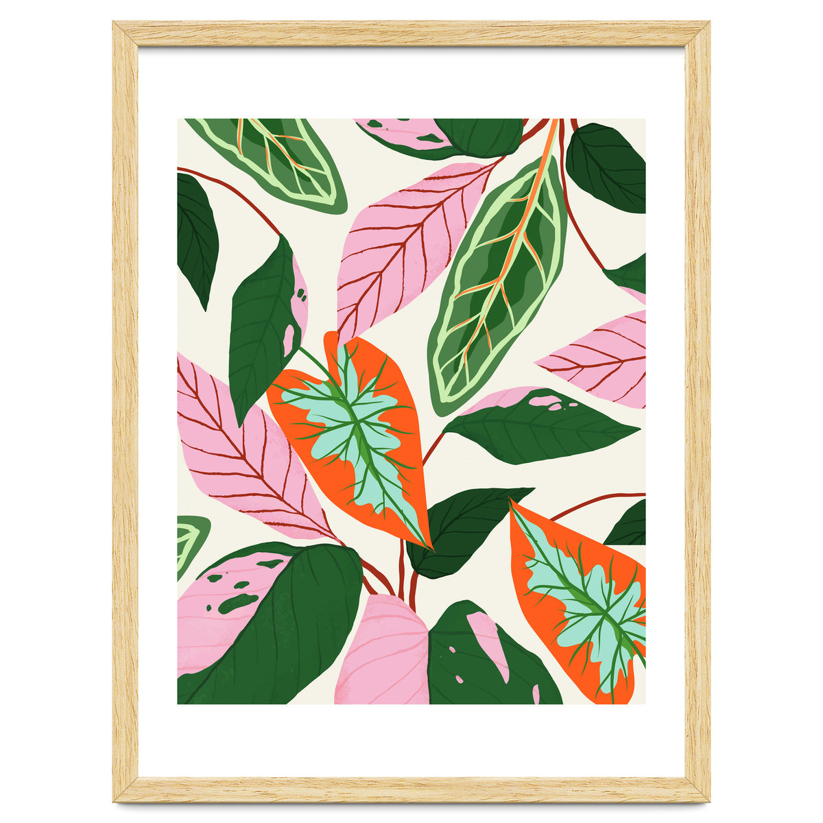 The Inseparable V.02, Nature Botanical Plants, Blush Leaves Modern Bohemian, Pastel Illustration Garden