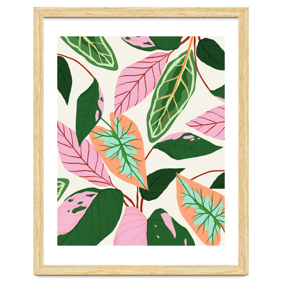The Inseparable V.01, Nature Botanical Plants, Blush Leaves Modern Boho, Pastel Illustration Garden