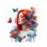 Watercolor Floral Red Hair Woman #2 (Print Only) thumbnail