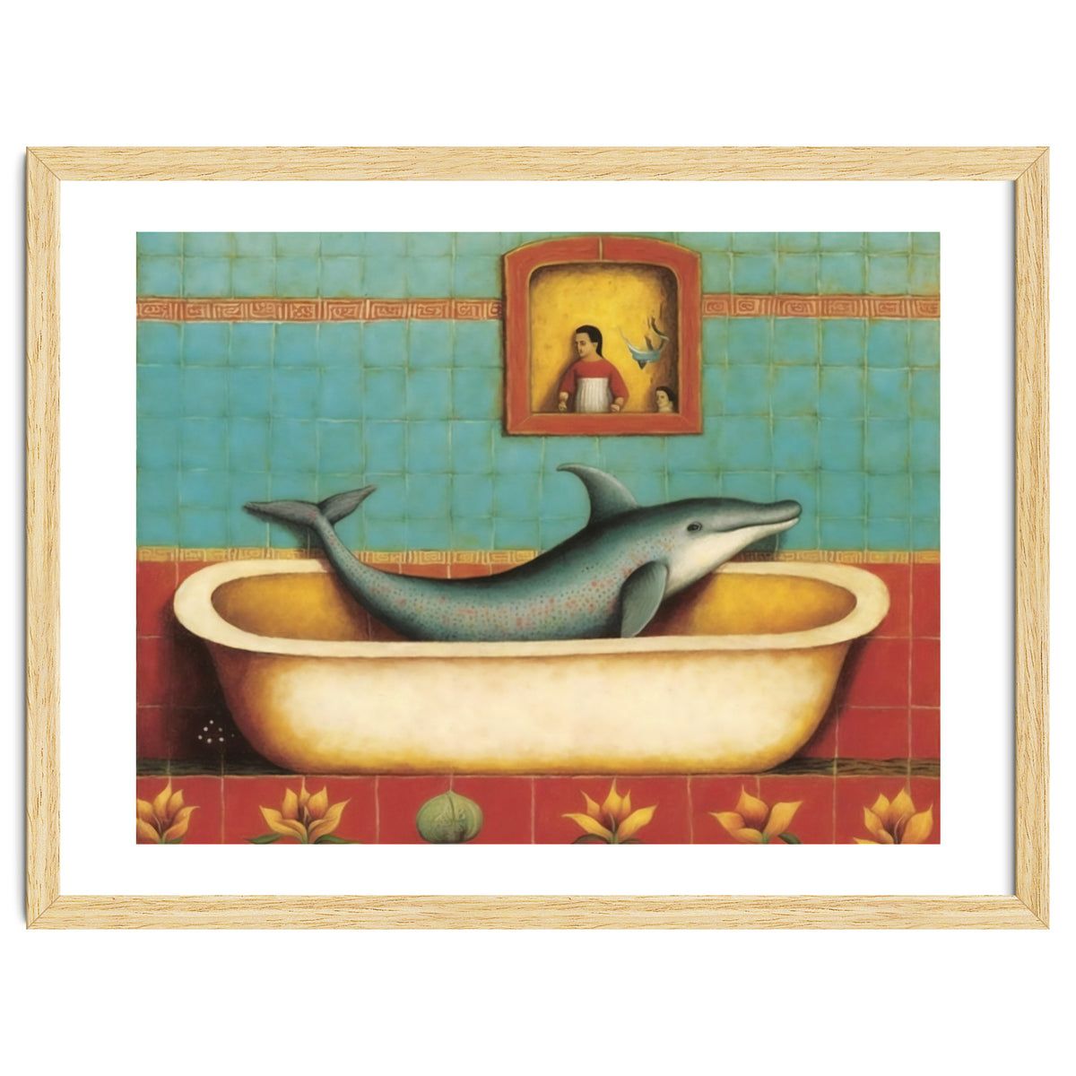Dolphin In A Bath Folk Art