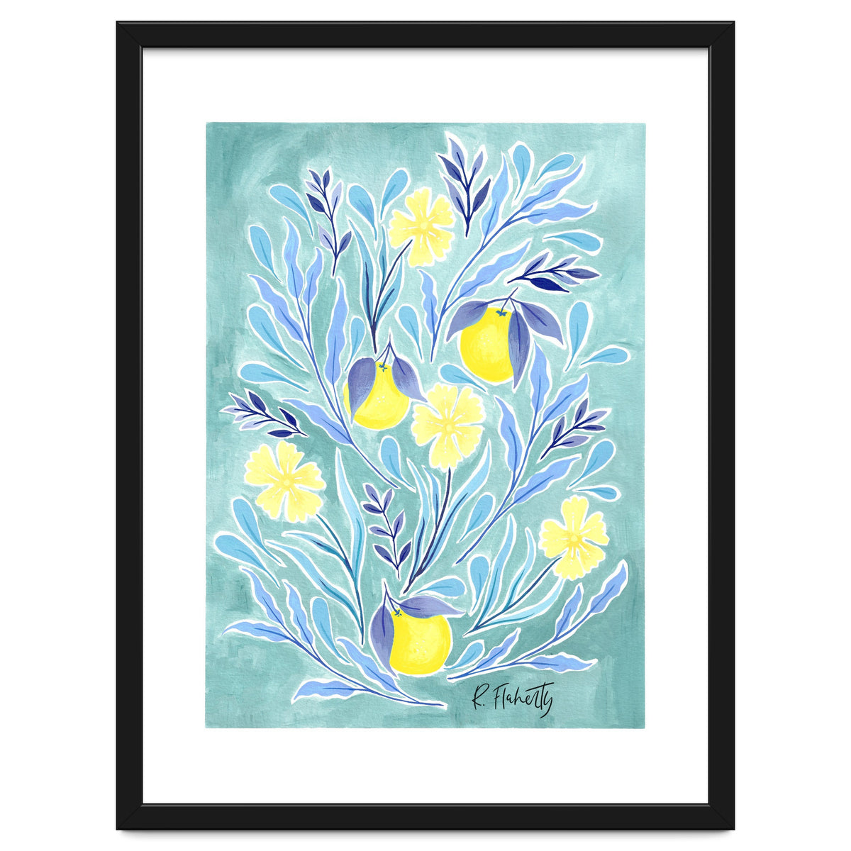 Wild Orange Floral | Lemon & Duck Egg Blue