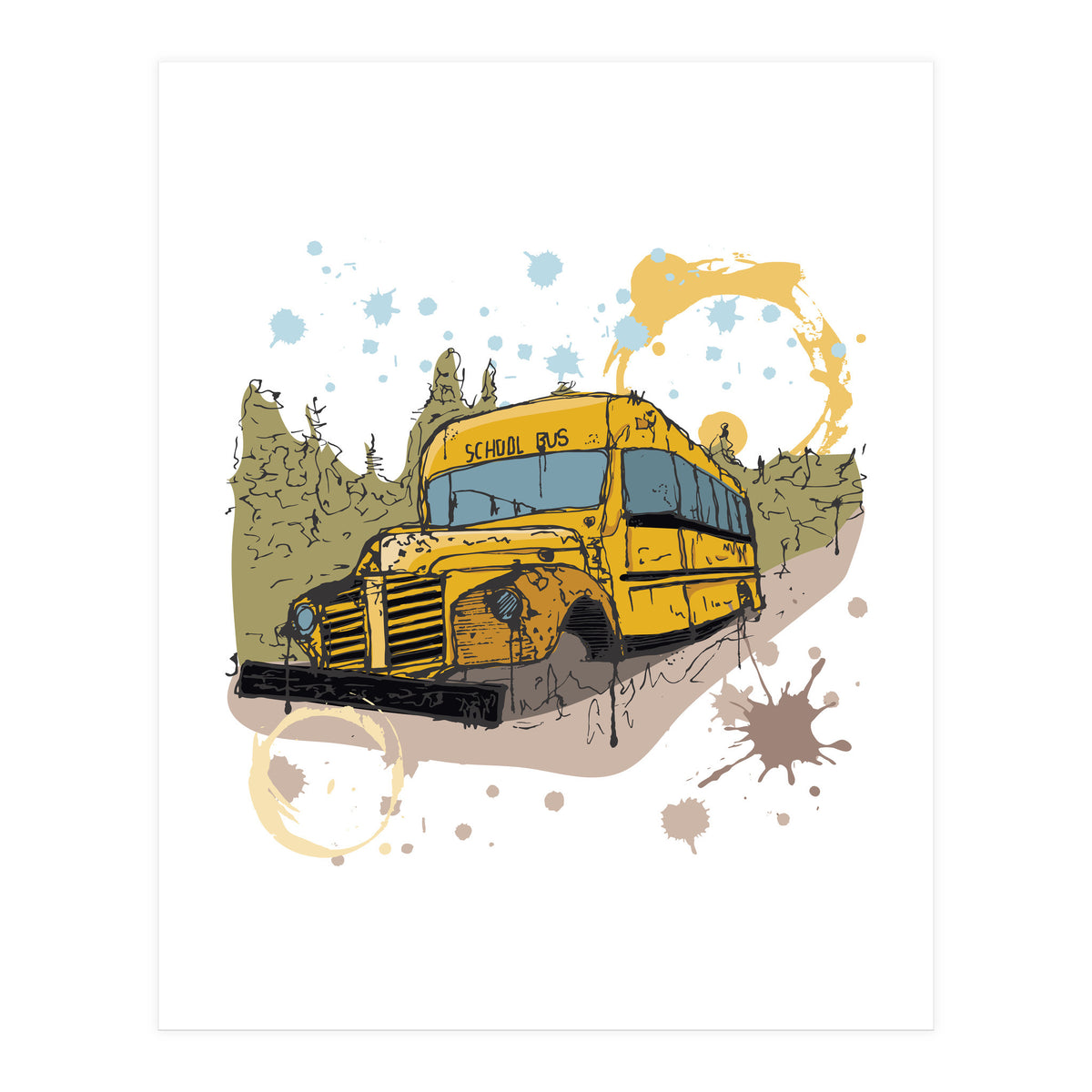 Abandoned school bus sketch (Print Only)