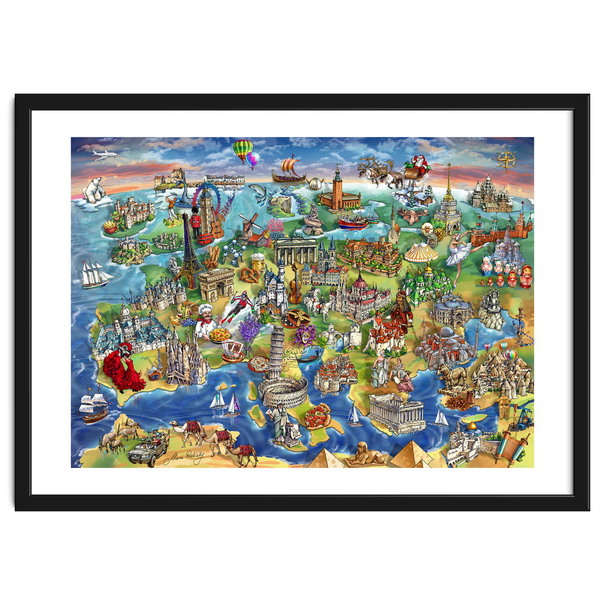European World Wonders Illustrated Map