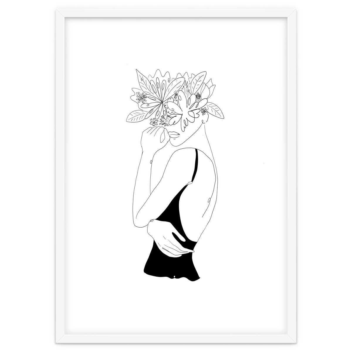 Line Drawing Girl with Flowers
