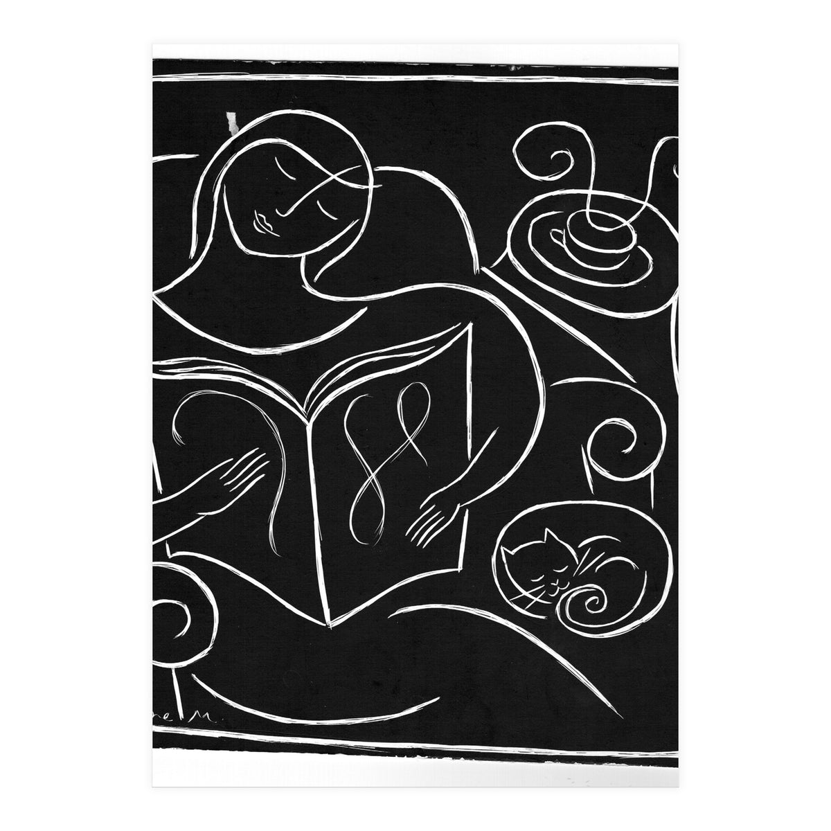 Reading With Cat (Print Only)