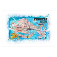 Venice Italy Illustrated Map With Main Roads Landmarks And Highlights M (Print Only)