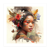 Watercolor Floral Indonesian Native Woman #3 (Print Only)