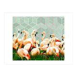 Flamingle Abstract Digital, Flamingo Wildlife Painting, Birds Geometric Collage  (Print Only) thumbnail