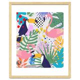 Tropical Spring | Pastel Quirky Modern Bohemian Jungle Botanical | Flamingo Palm Cockatoo Birds thumbnail