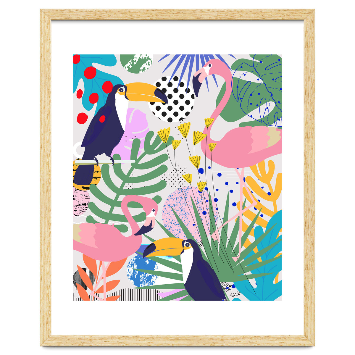Tropical Spring | Pastel Quirky Modern Bohemian Jungle Botanical | Flamingo Palm Cockatoo Birds