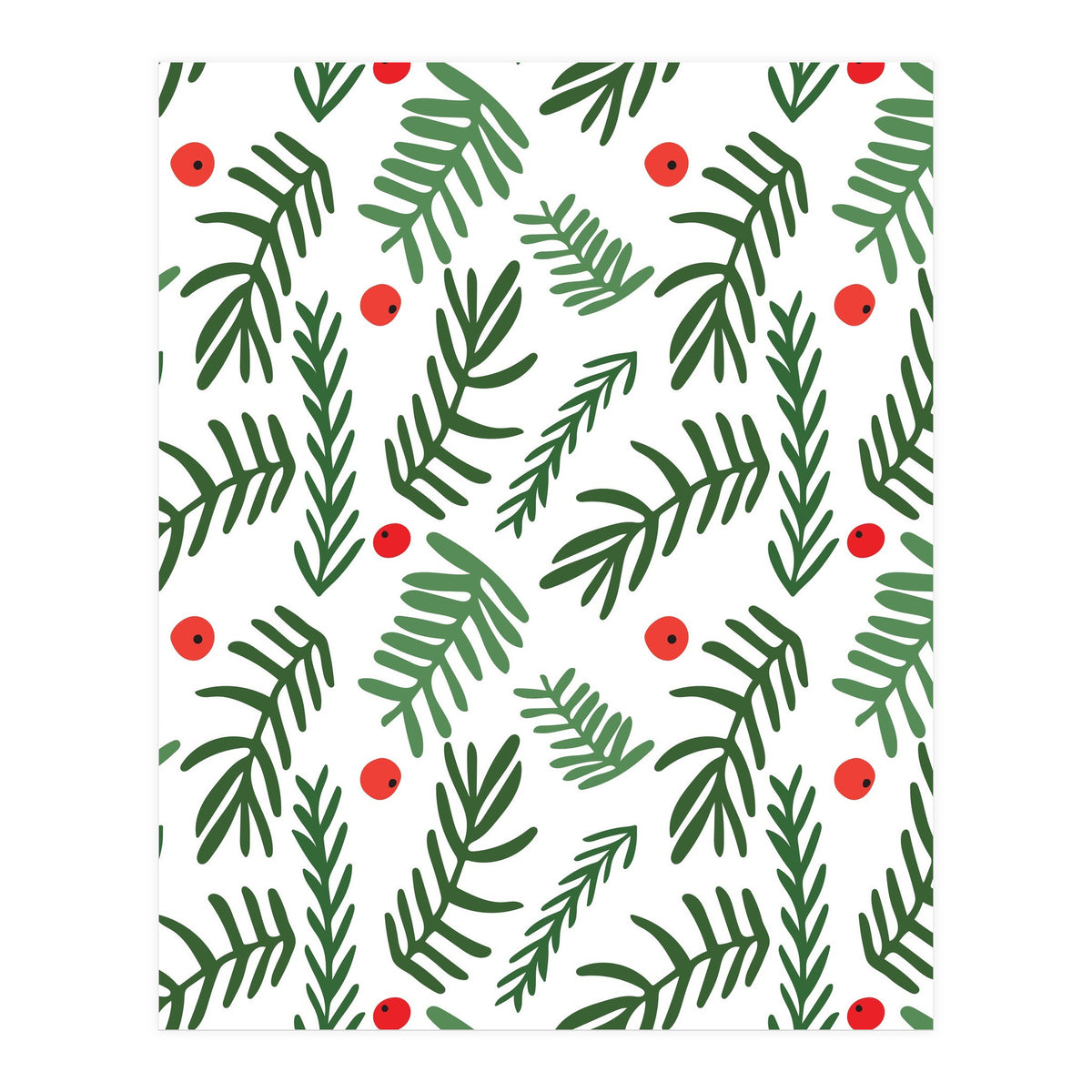 Pine Tree Branches With Christmas Berries Pattern (Print Only)