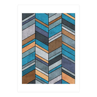 Colorful Concrete Chevron Pattern - Blue, Grey, Brown (Print Only)