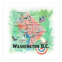 Washington Dc Usa Illustrated Travel Poster Favorite Map Tourist Highlights (Print Only)