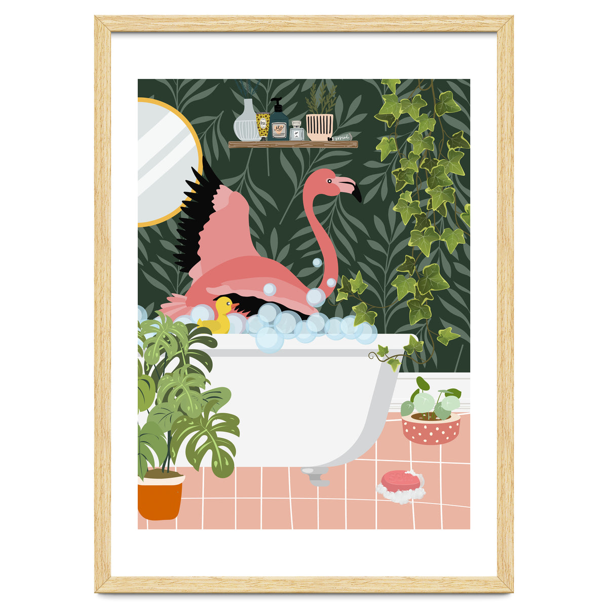 Flamingo Taking a Bubble Bath