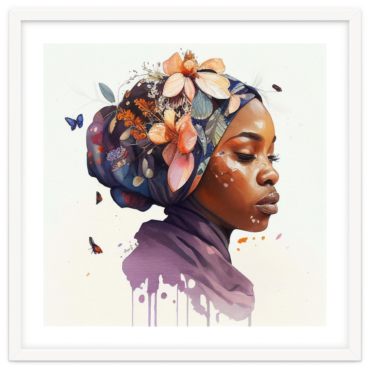 Watercolor Floral Muslim African Woman #4
