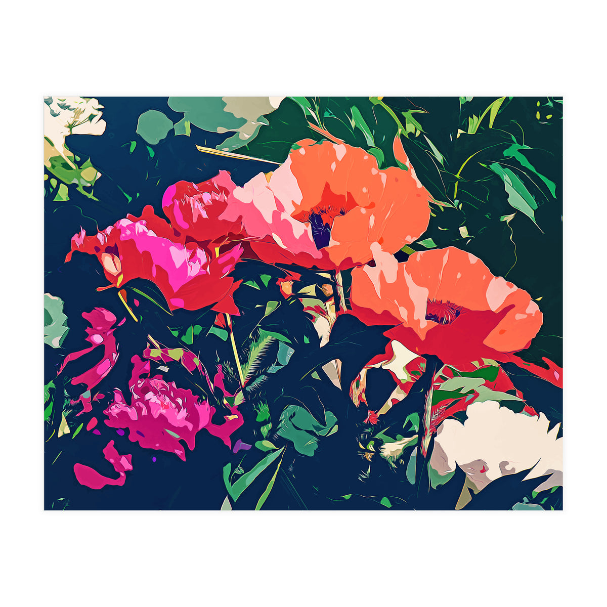 Where Darkness Blooms, Dark Floral Botanical Painting, Eclectic Blush Plants Garden Nature Flowers (Print Only)