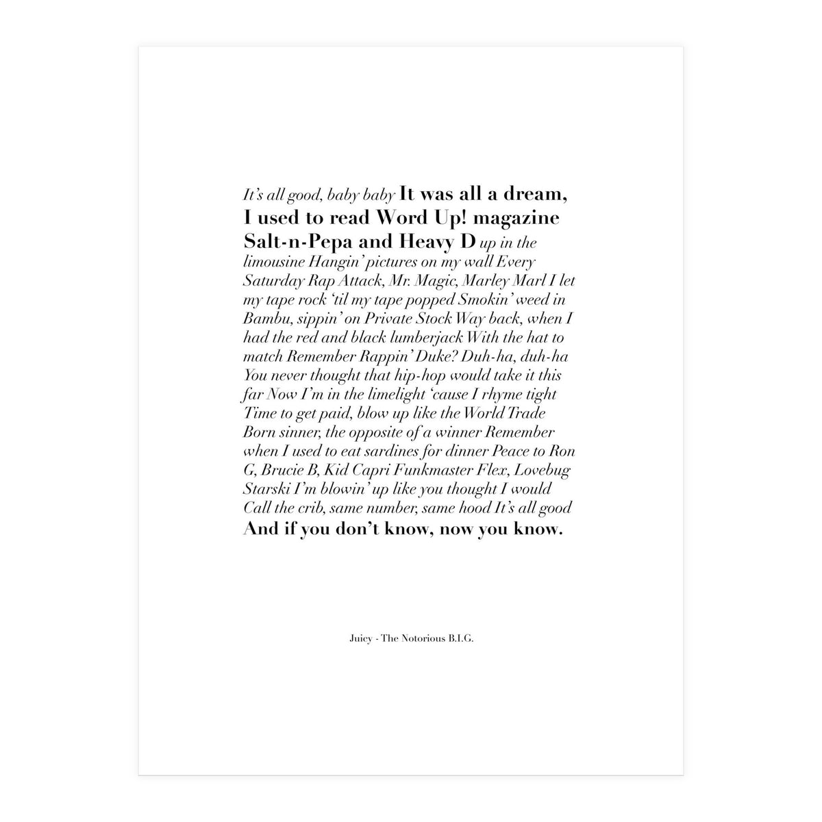 Biggie Juicy Lyrics (Print Only)