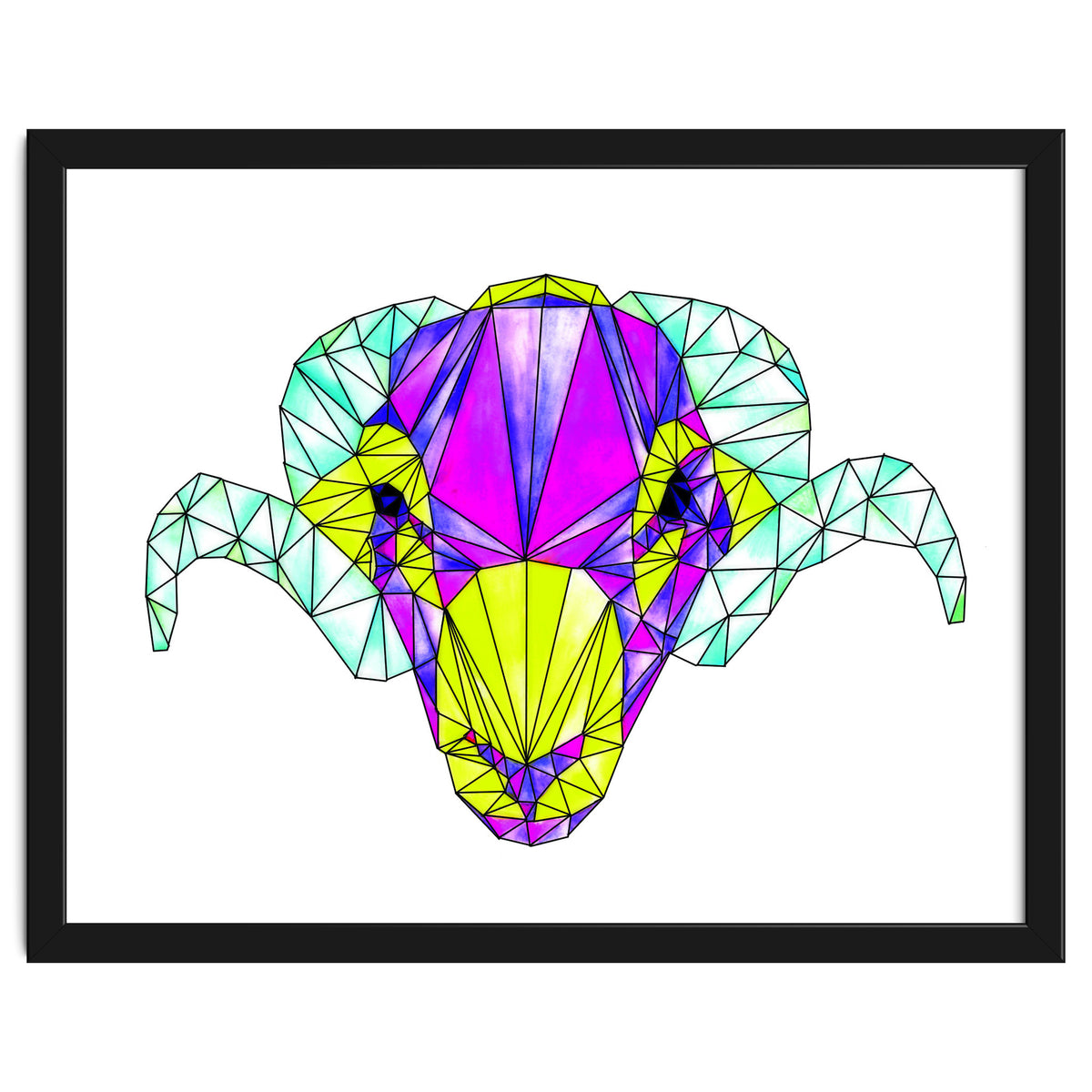 Colourful Geometric Swaledale Sheep Tup with Black Lines