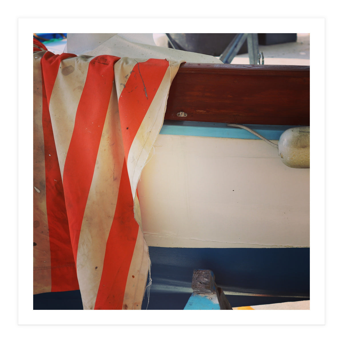 Fishing boat and striped sail (Print Only)