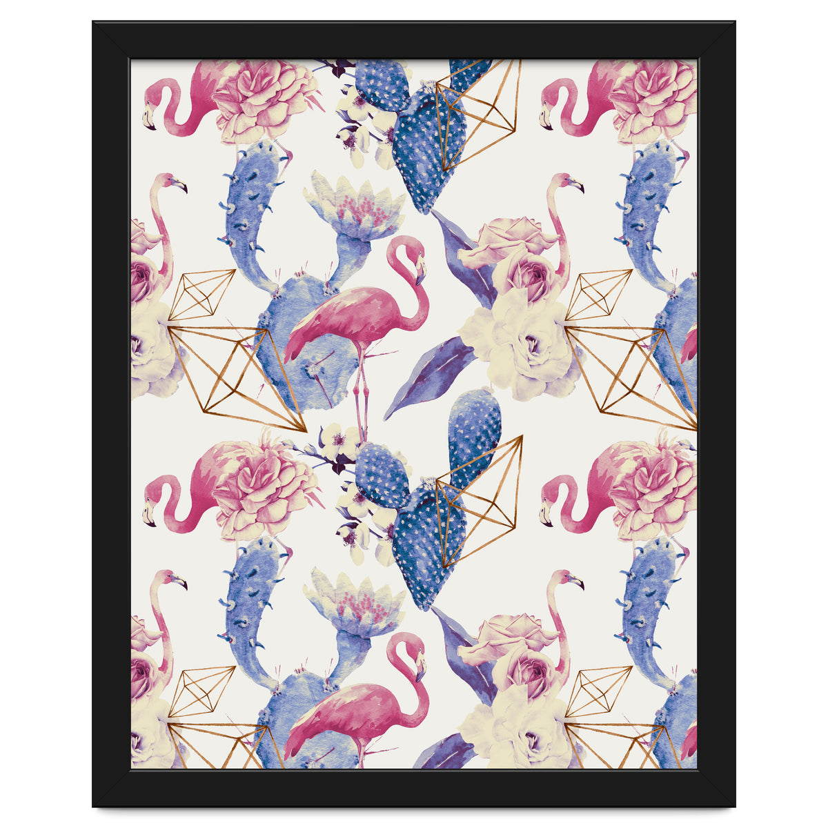 Flamingos, geometric and flowers 02