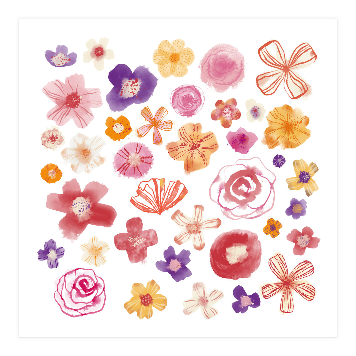 Fresh Watercolor Wildflowers (Print Only)