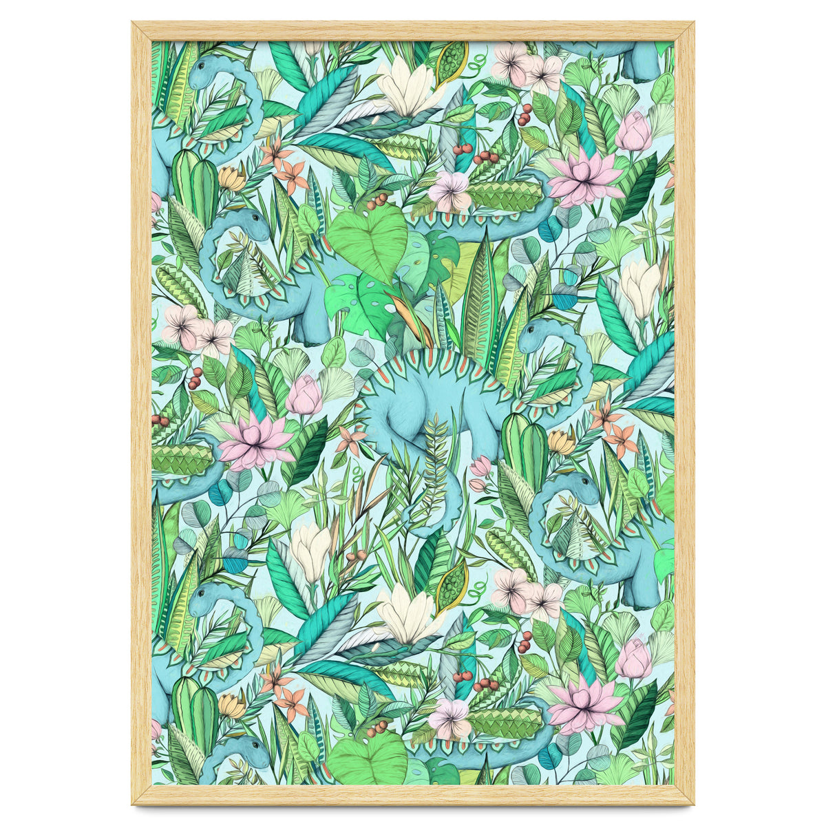 Improbable Botanical with Dinosaurs - soft pastels