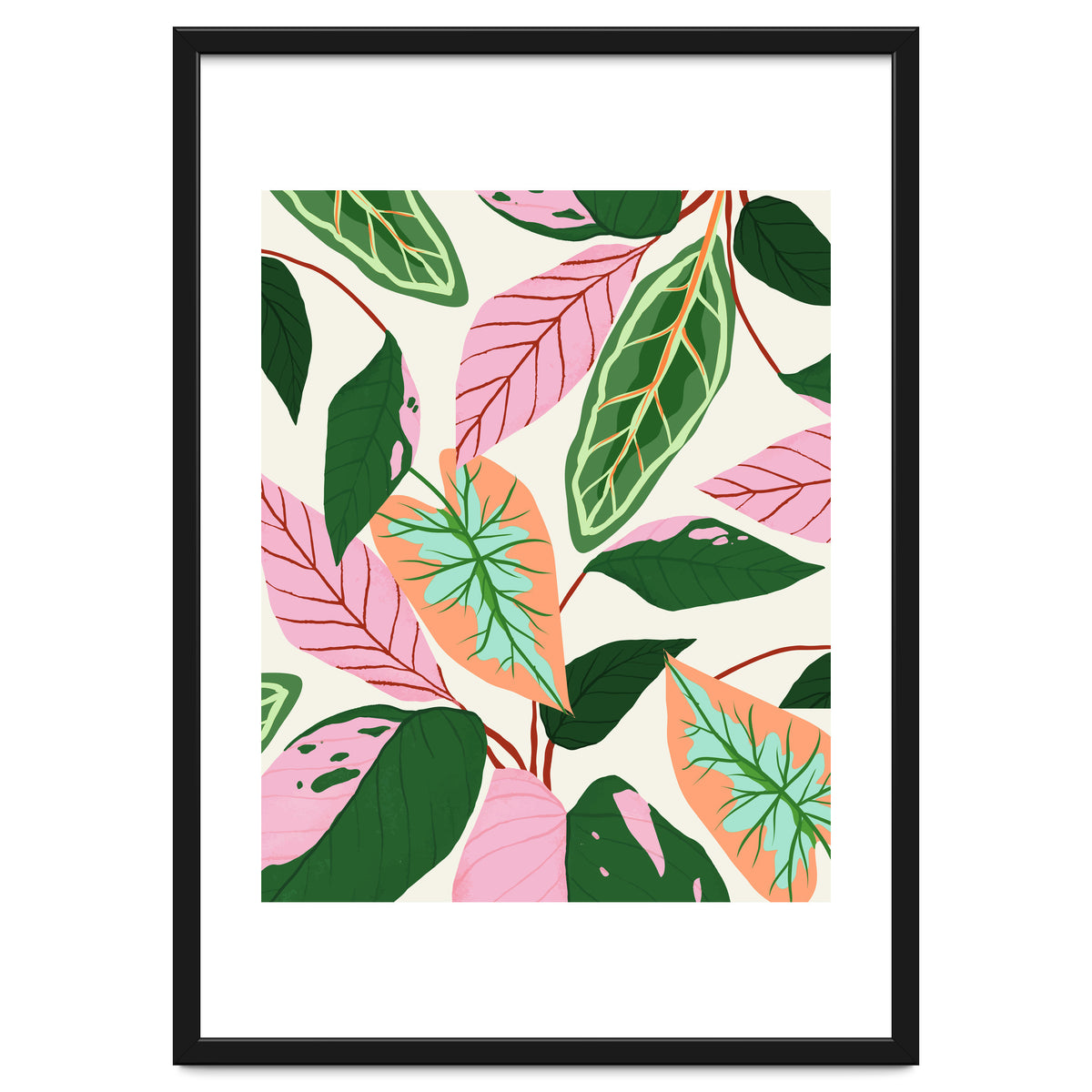 The Inseparable V.01, Nature Botanical Plants, Blush Leaves Modern Boho, Pastel Illustration Garden