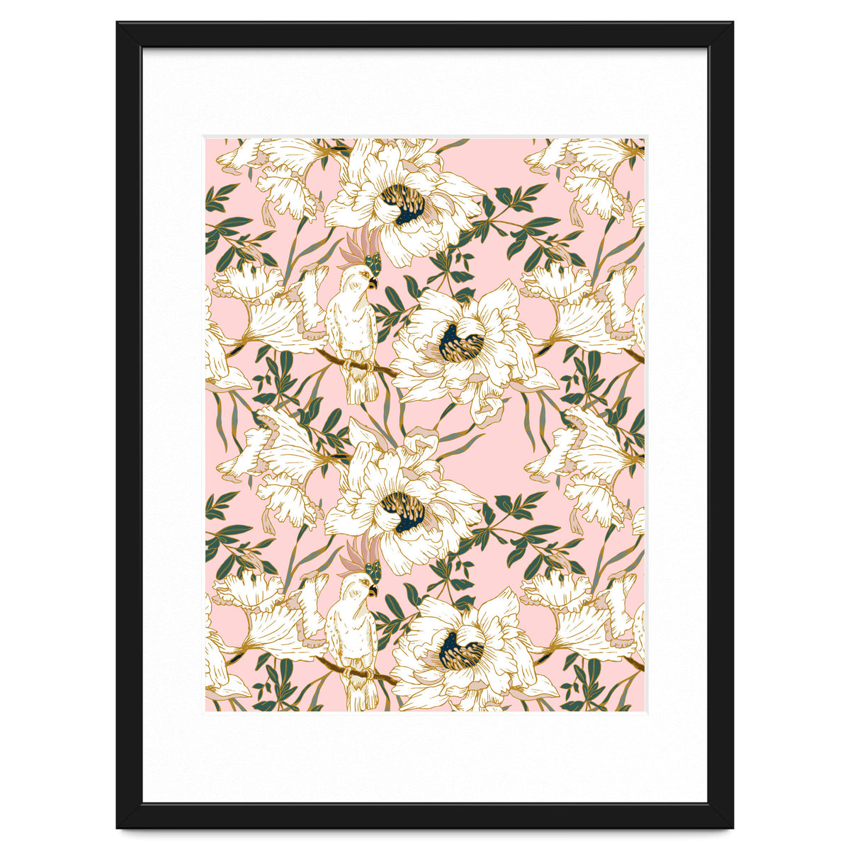 Exotic birds on flowers