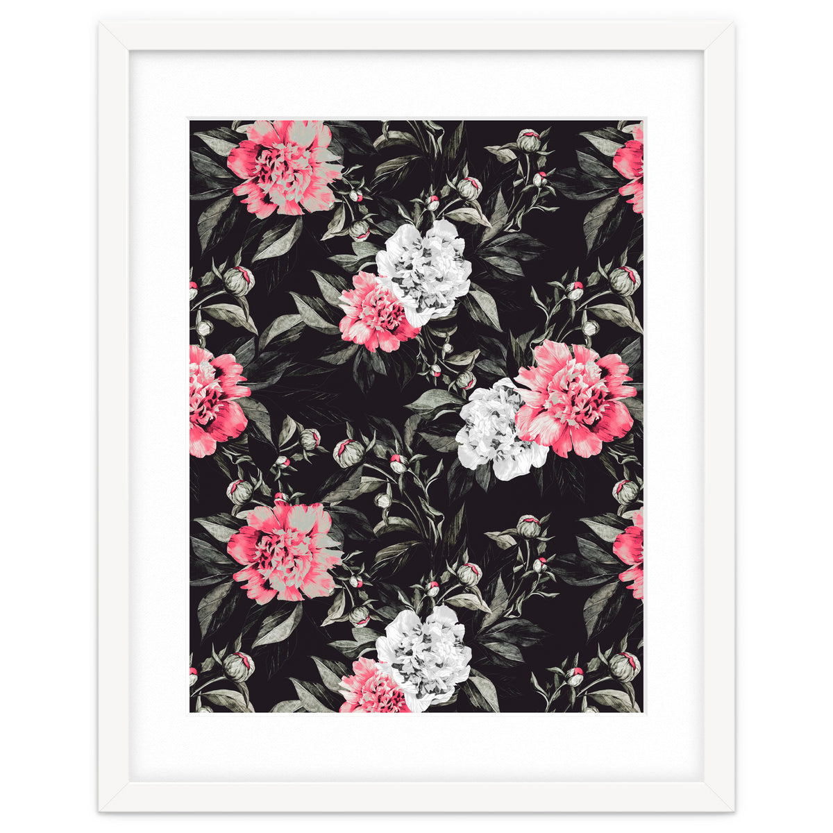 Floral pink - black & white dark