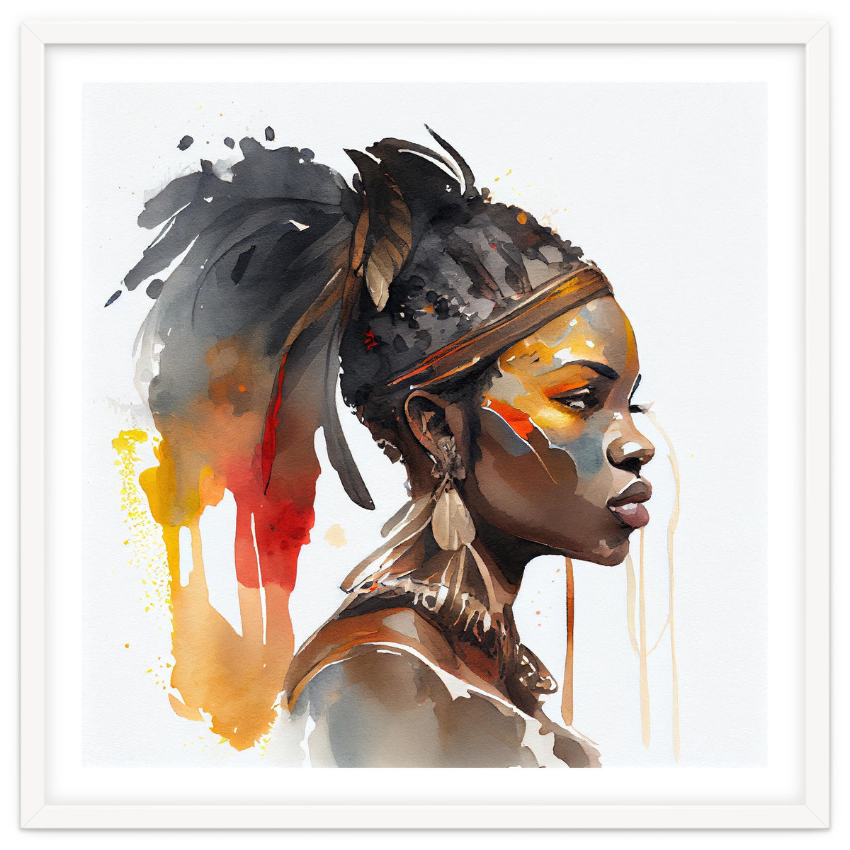 Watercolor African Warrior Woman #7