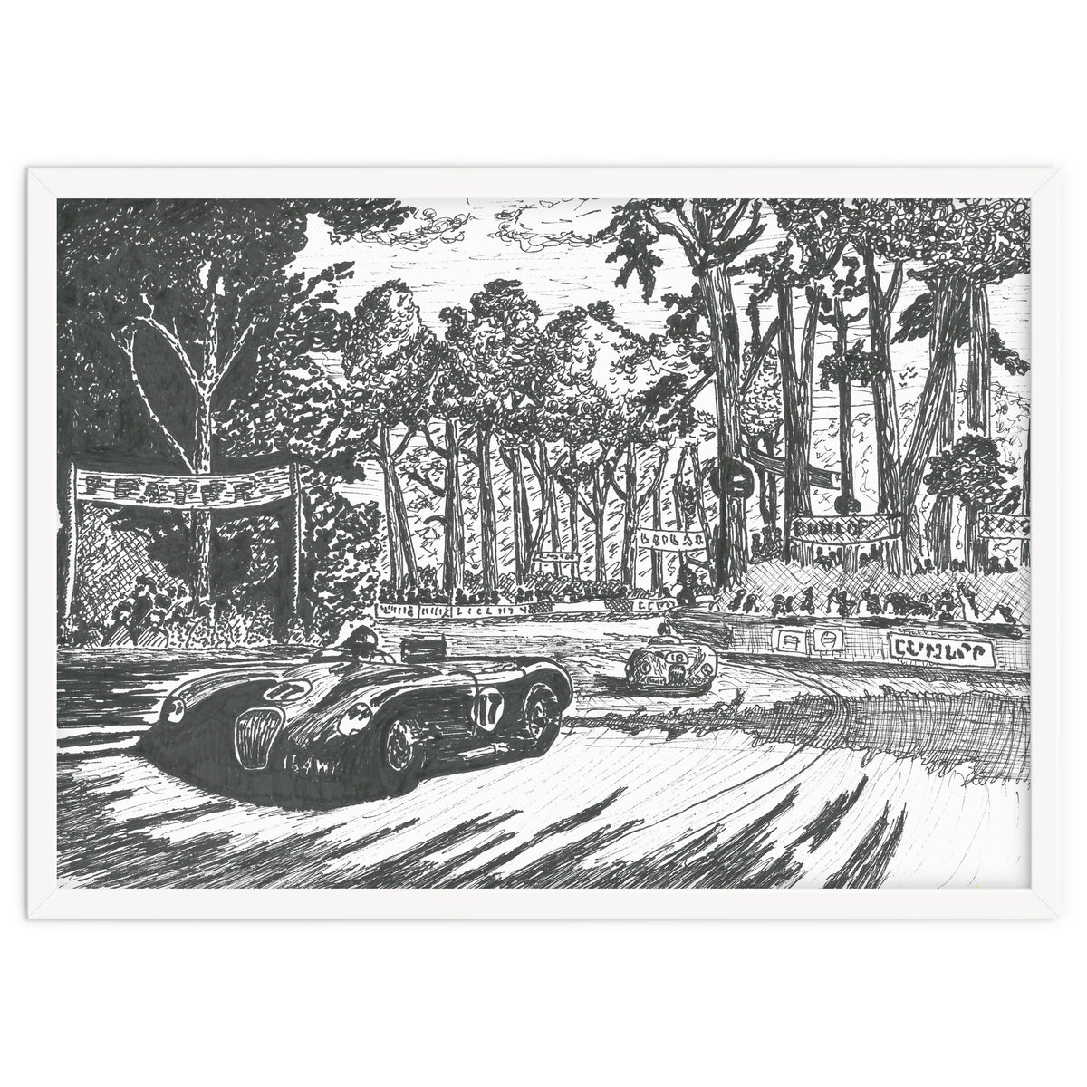 Jaguar C-Type Classic Le Mans Ink Drawing
