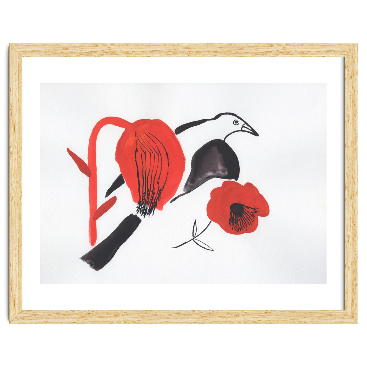 Black Bird And Poppies