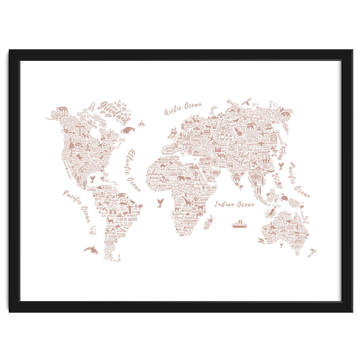 Typography World Map in Pink