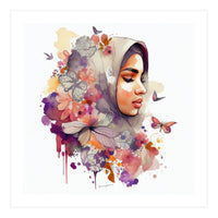 Watercolor Floral Muslim Arabian Woman #6 (Print Only)