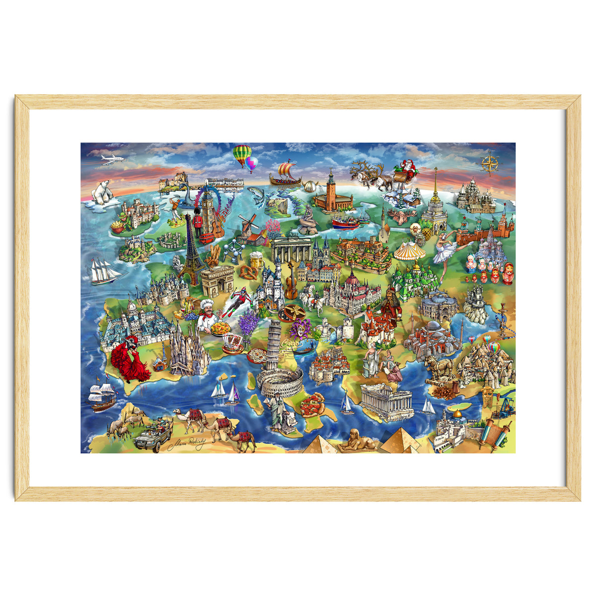 European World Wonders Illustrated Map