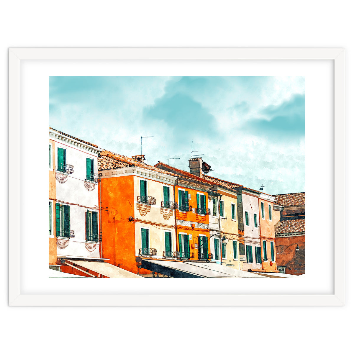 Burano Island | Colorful Patel Architecture Building | Watercolor Travel Painting