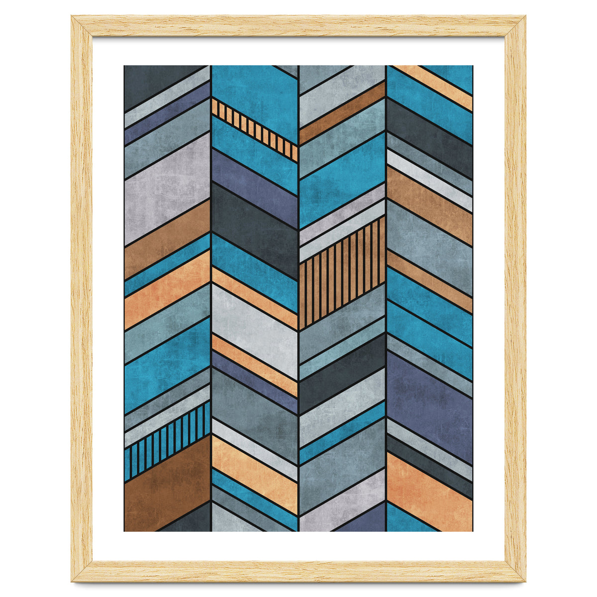 Colorful Concrete Chevron Pattern - Blue, Grey, Brown