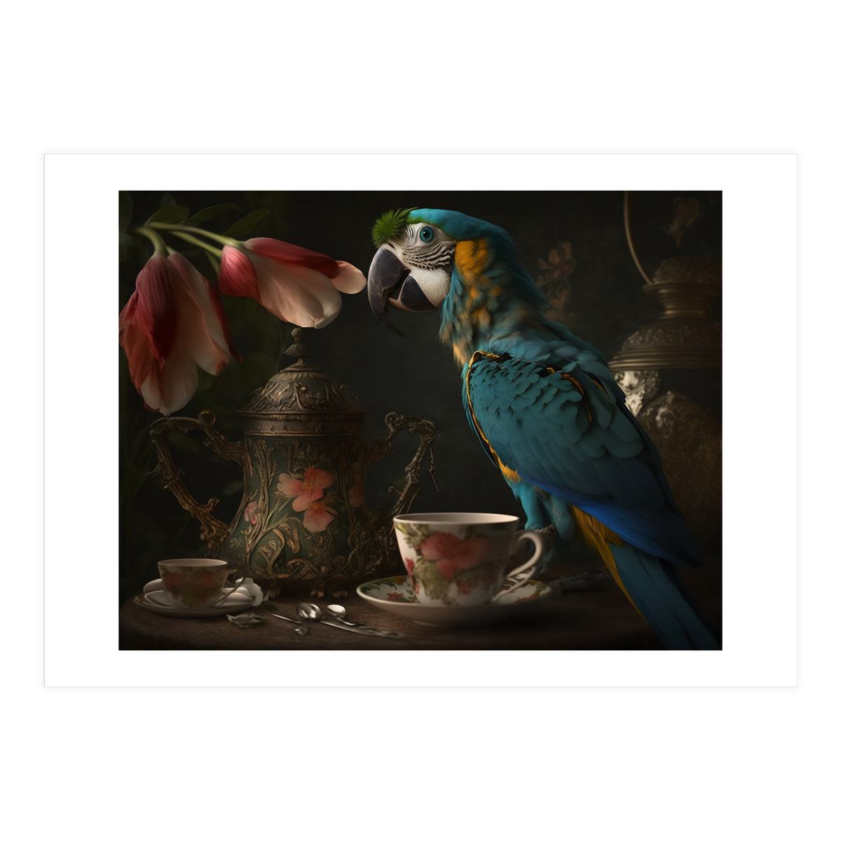 Parrot with a Tea Cup and Teapot (Print Only)