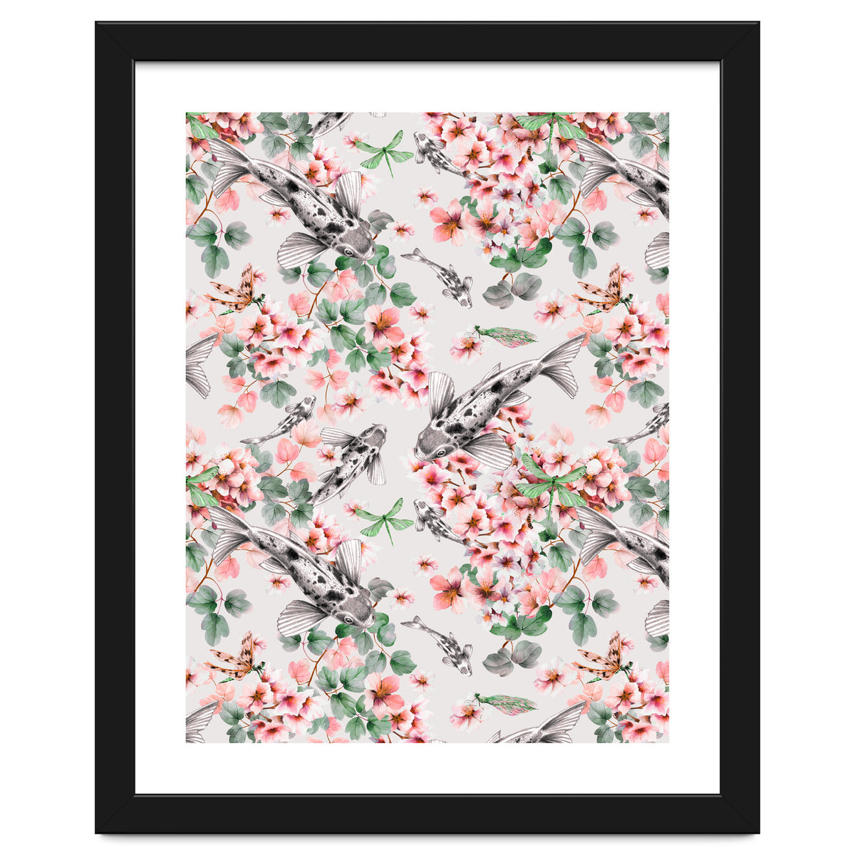 Asian fish among flowers