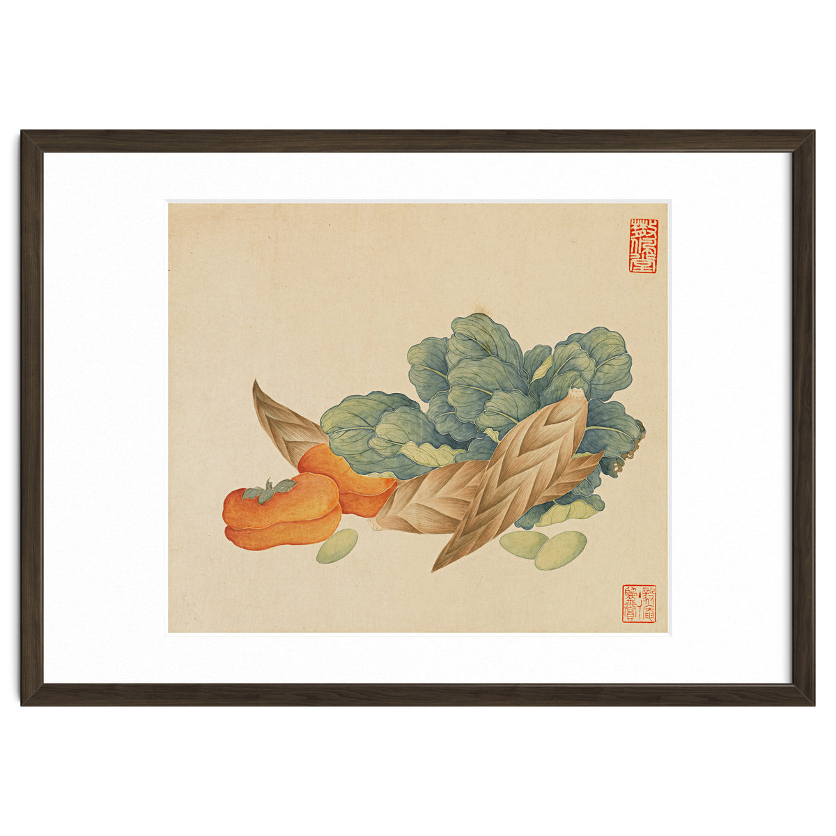 Wang Chengyu~flowers And Vegetables, Vegetables, Fruits, Chinese Cabbage, Lentils, Bamboo Shoots, Persimmons