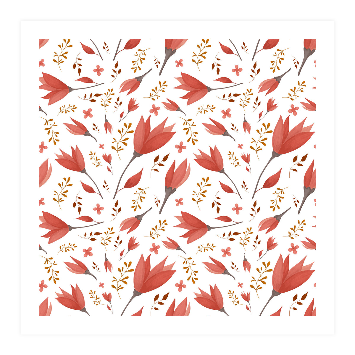 Delicate Autumn Floral Gouache Pattern Collection I (Print Only)